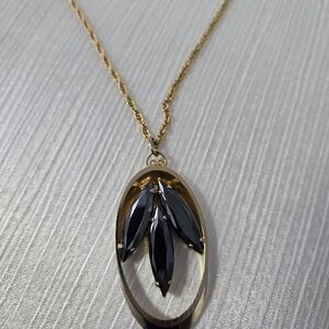 Avon Gold Necklace with Black Leaf Accents